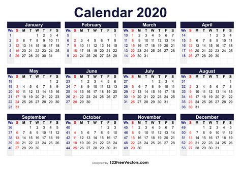 calendar 2020 with week printable